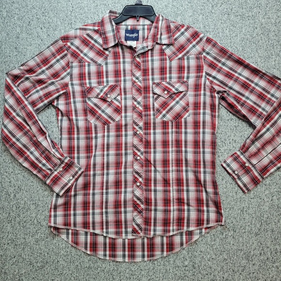 Wrangler Western Shirt Plaid Pearl Snap Long Sleeve Cowboy Rodeo Ranch - Picture 1 of 8